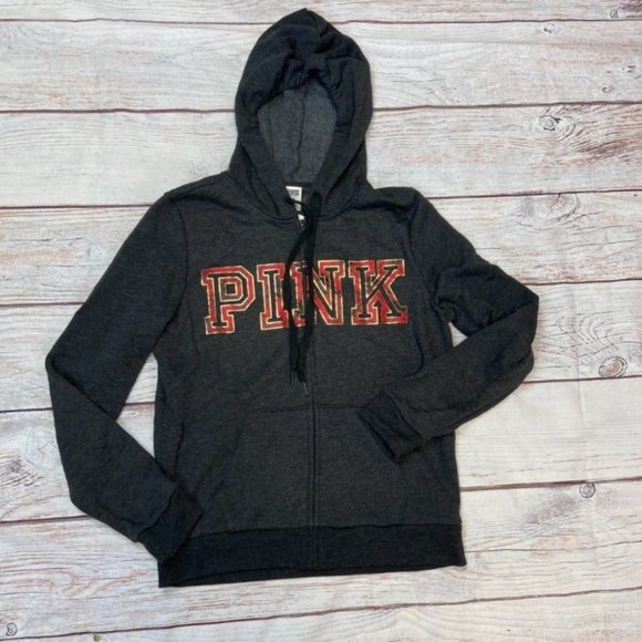 Victoria's Secret PINK Full Zip Gray Gold Foil M - Picture 1 of 2
